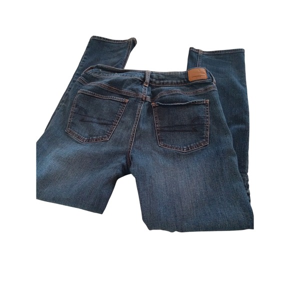 American Eagle Outfitters Women Dark Wash Straight Leg Button Fly Jeans Size 8 - Picture 4 of 5
